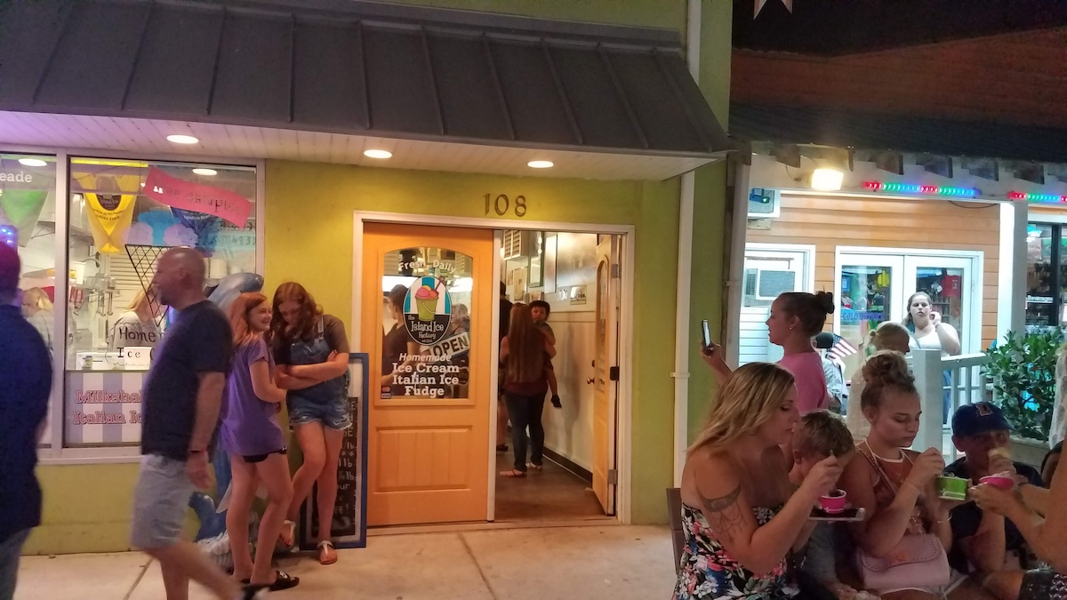 Island Ice Factory storefront at night